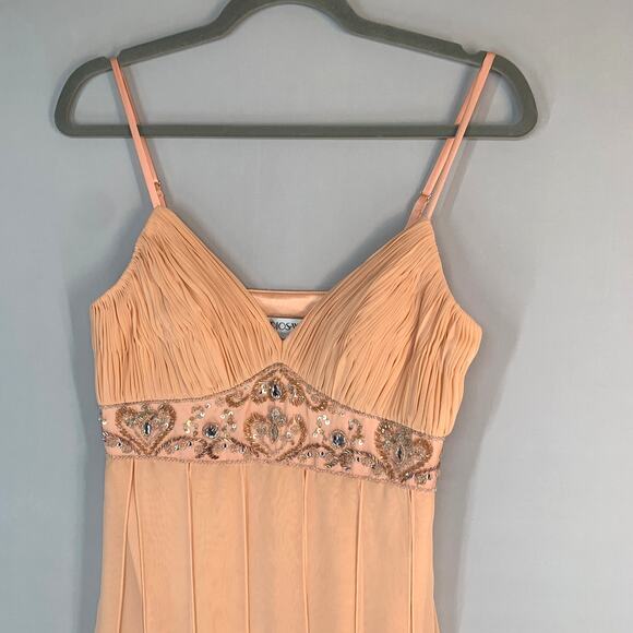 Sue Wong Studios W Beaded Chiffon Empire Waist Cocktail Dress Peach Size 4 - Picture 2 of 12